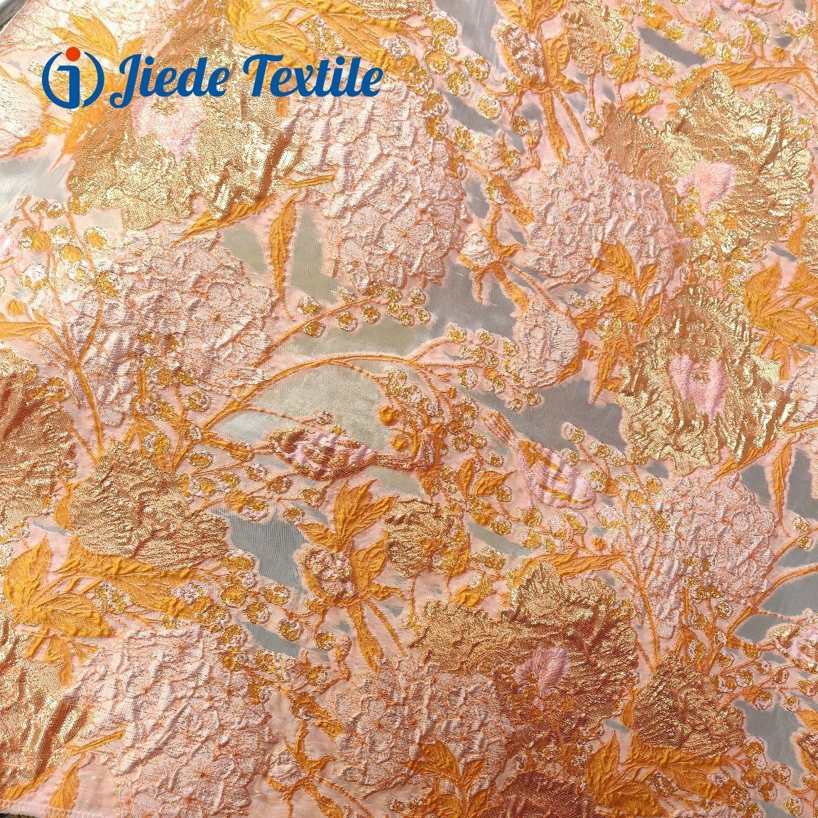 Eco-friendly Chinese Style Luxury Floral Gold Metallic Lurex Polyester Jacquard Organza Fabrics for Dress