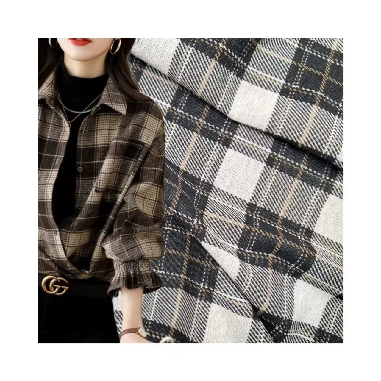 Eco-friendly 2024 New Design Plaid Check TR Spandex Yarn Dyed Knitted Stretchy Polyester Rayon Jacquard Fabrics for Coat Jacket