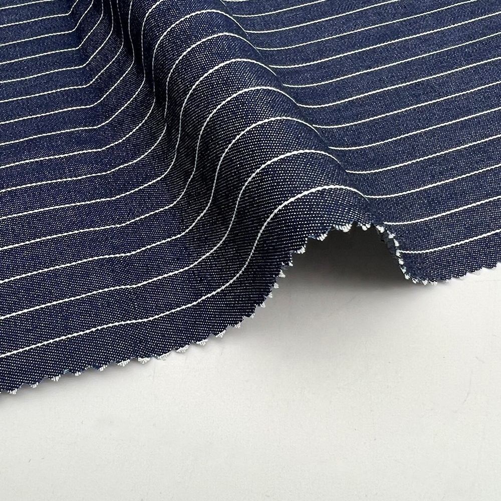 Factory price 100% cotton stripe jeans fabric washed denim material fabric for jacket coat