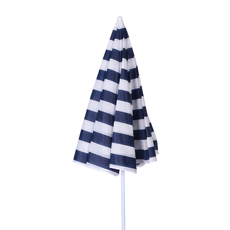 OEM Service Outdoor Parasols UV Protection White Navy Blue Stripe Pattern Beach Umbrella with Carry Bag