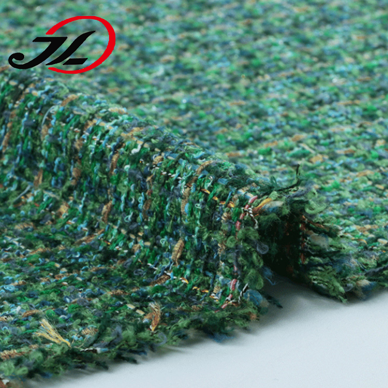 Fancy design strength woven polyester fabric green yarn dyed custom tweed fabric for Clothing