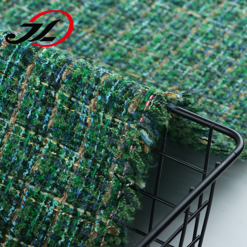 Fancy design strength woven polyester fabric green yarn dyed custom tweed fabric for Clothing