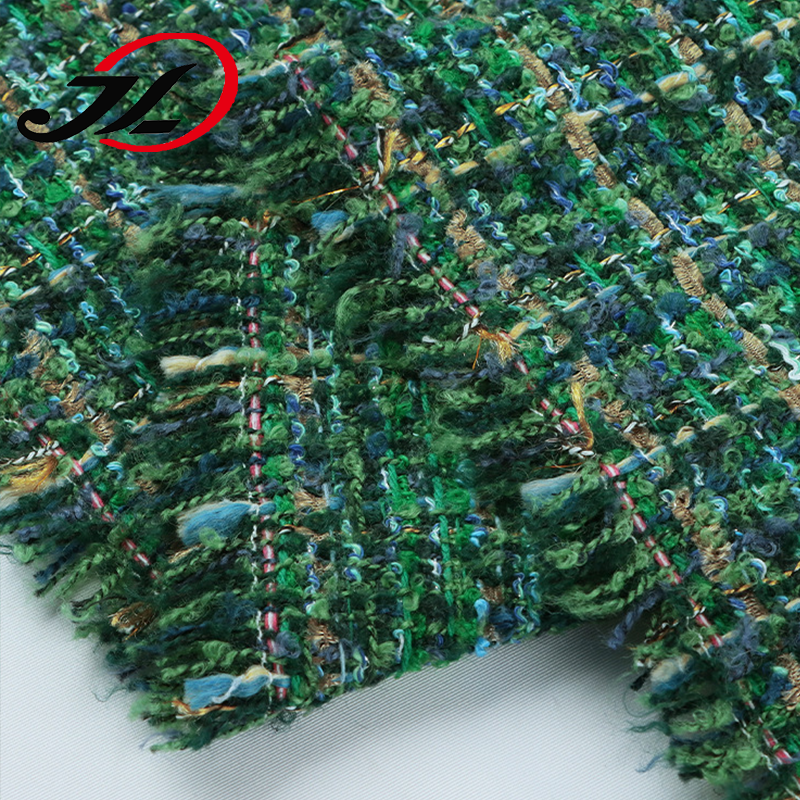 Fancy design strength woven polyester fabric green yarn dyed custom tweed fabric for Clothing