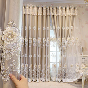 European Style Curtains for Living Dining Room Bedroom Light Luxury Snowy Embroidered Curtains embroidered Window Screen