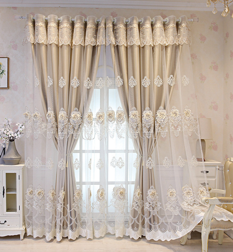 European Style Curtains for Living Dining Room Bedroom Light Luxury Snowy Embroidered Curtains embroidered Window Screen