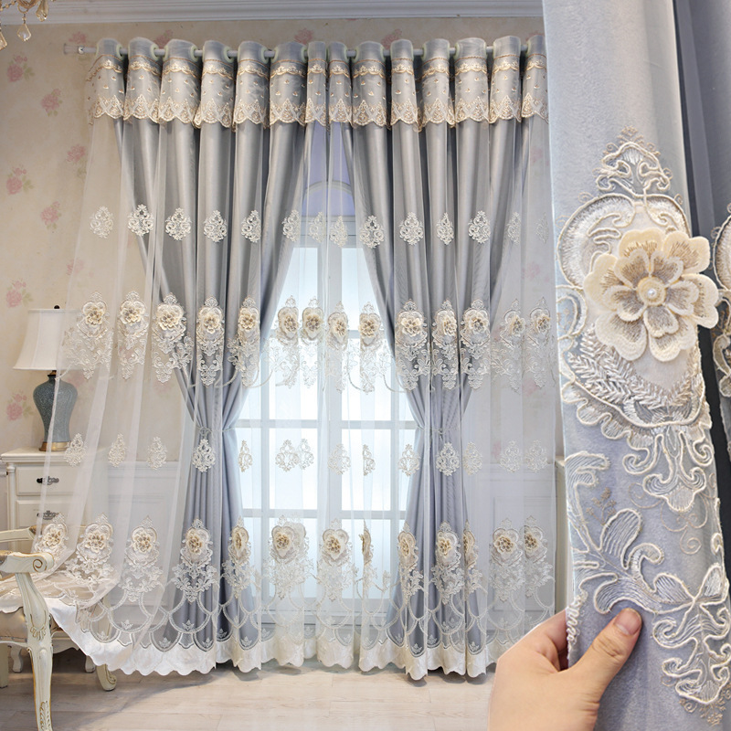 European Style Curtains for Living Dining Room Bedroom Light Luxury Snowy Embroidered Curtains embroidered Window Screen