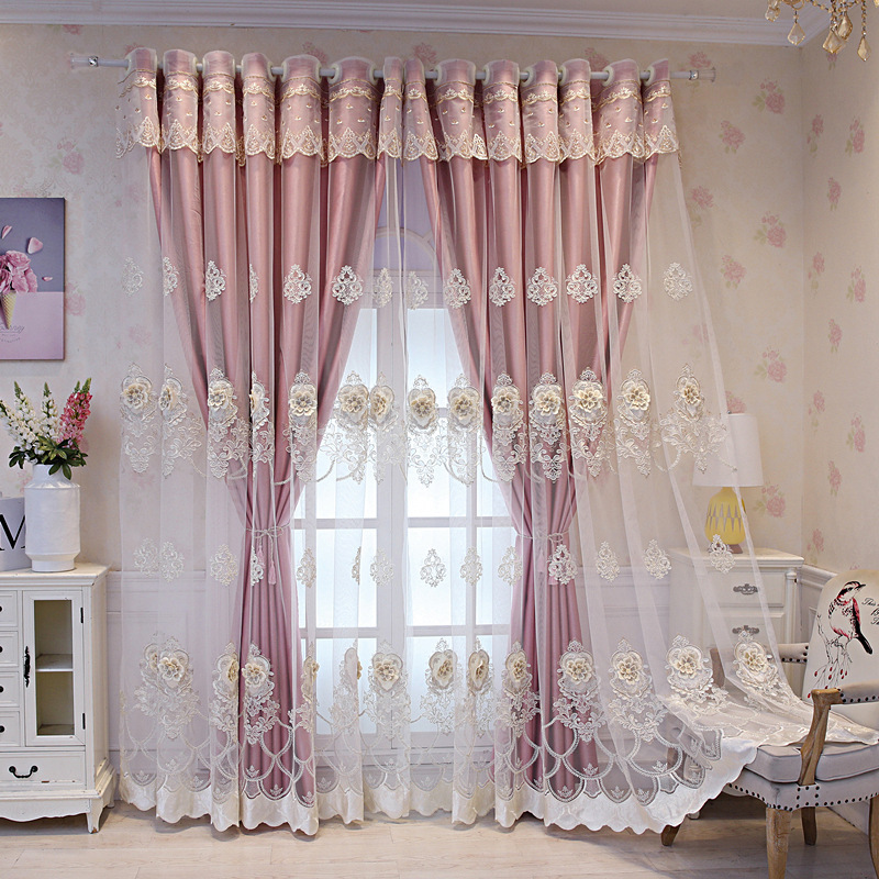 European Style Curtains for Living Dining Room Bedroom Light Luxury Snowy Embroidered Curtains embroidered Window Screen