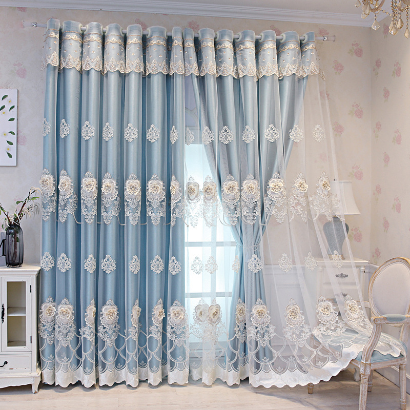 European Style Curtains for Living Dining Room Bedroom Light Luxury Snowy Embroidered Curtains embroidered Window Screen