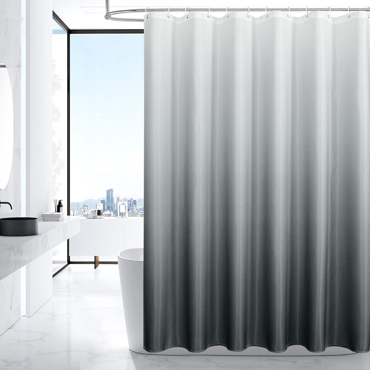 JA Customizable Ombre Waffle Weave Fabric Shower Curtain Ombre Textured Waterproof Hotel Shower Curtains for Bathroom Decor