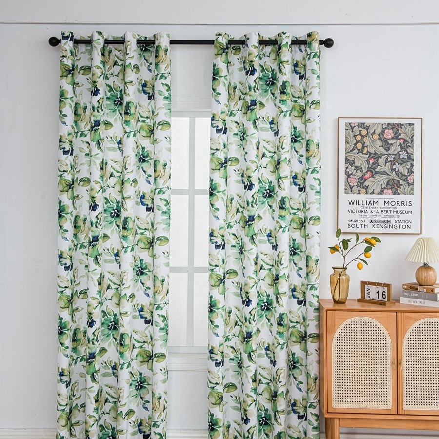 Hot Sale Fashion Bedroom Soft Polyester Printed Green Velvet Light Shading Window Curtains For Home