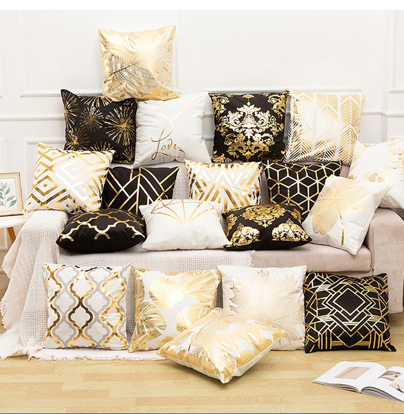 JIUANG Textiles 45*45cm Golden Pillow Covers Gilding Sofa Embrace Pillow Case Gold Foil Velvet Geometric Cushion Cover