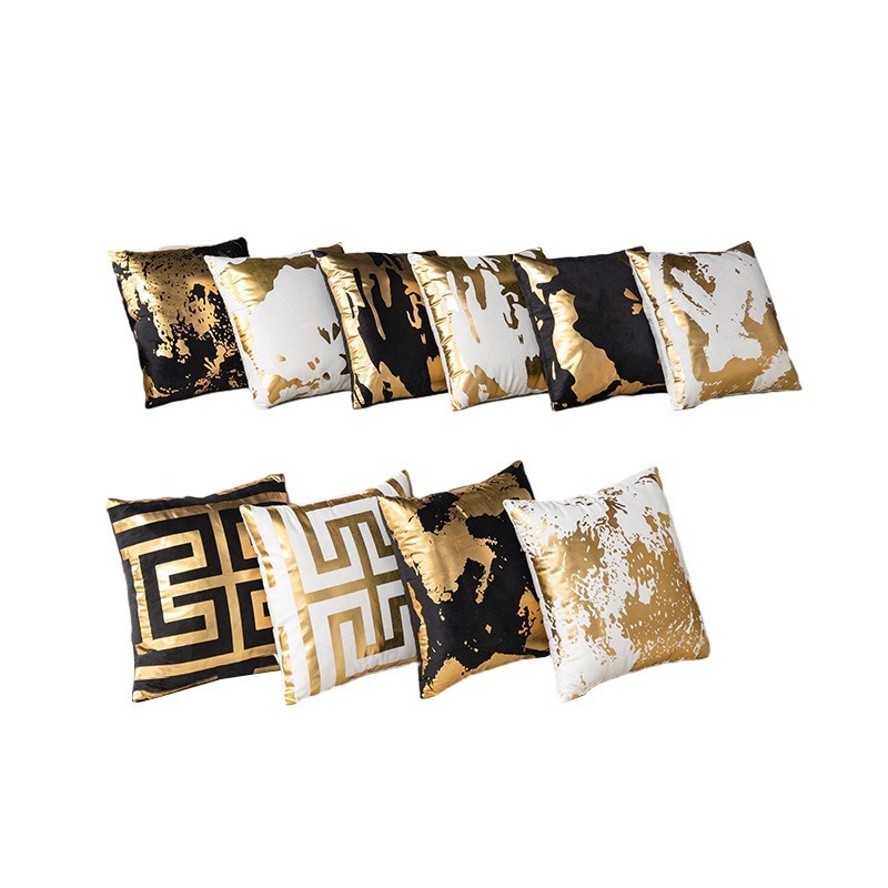 JA Wholesale Gold Foil Geometric Square Pillow Covers Home Decorative Couch Sofa Bedroom Cushion Cases