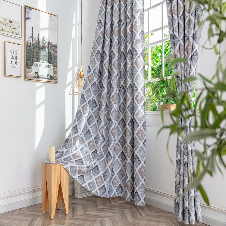 Wholesale Custom Color Geometric Design Print High Shading Curtains Cheap Living Room Polyester Window Blinds Print Curtains