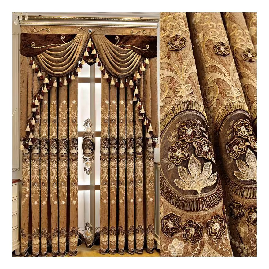 European Style Blackout Chenille Jacquard Curtain Lace Curtain Hotel Luxury Curtains for Living Room