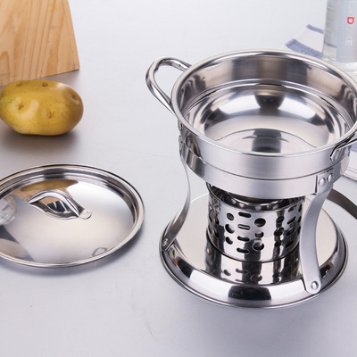 New DIY Stainless Steel Mini Cooking Hot Pot With Alcohol Burner & Lid Kitchen Cooking Tools Winter Party Cookware for Camping