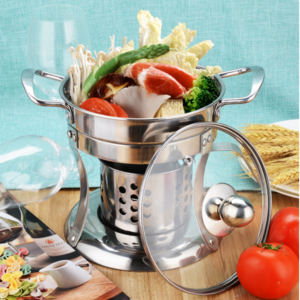 New DIY Stainless Steel Mini Cooking Hot Pot With Alcohol Burner & Lid Kitchen Cooking Tools Winter Party Cookware for Camping