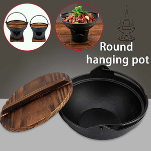 Camping Hiking Cast Iron Soup Pot Cookware Picnic Tableware Outdoor Pot Stove Japanese Round Hanging Pot