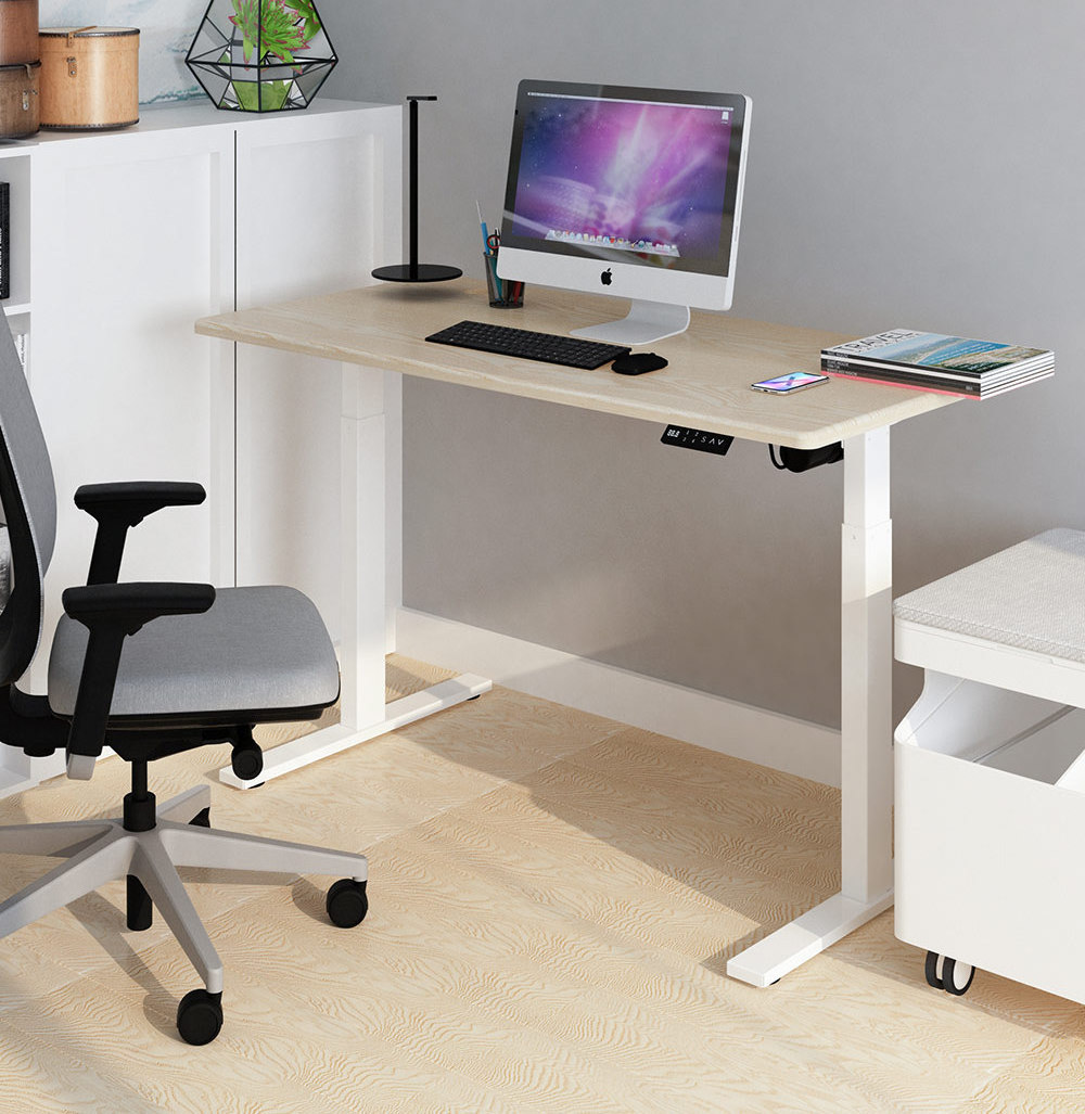 Office Luxury Electric Single Motor Desk Sit And Standing Up Computer Lift Desk White Frame Adjustable Height