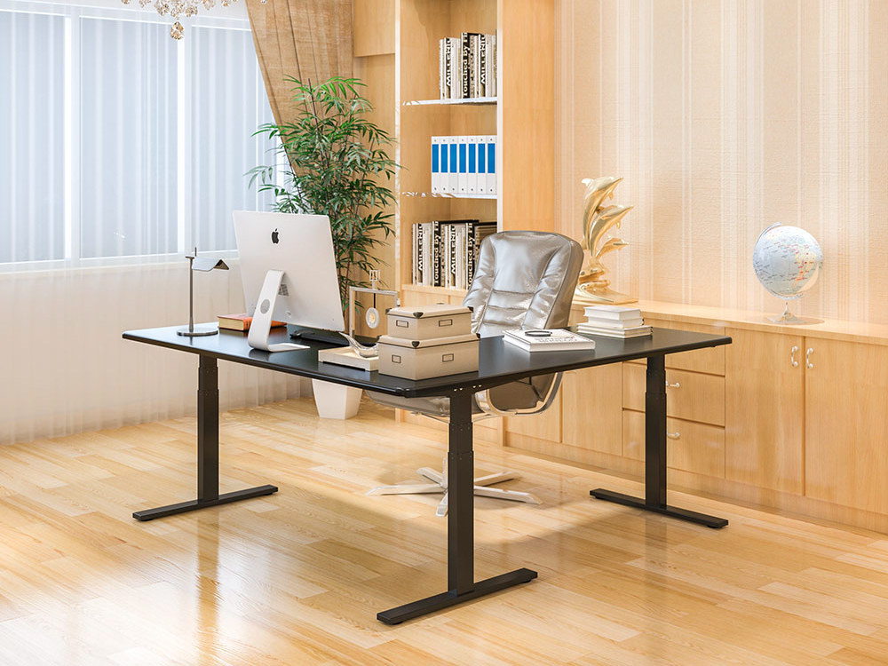 L Shape Adjustable Height Standing Computer Desk Frame Electric Smart Height Adjustable Table 3 Legs Ergonomic Stand Up Desk