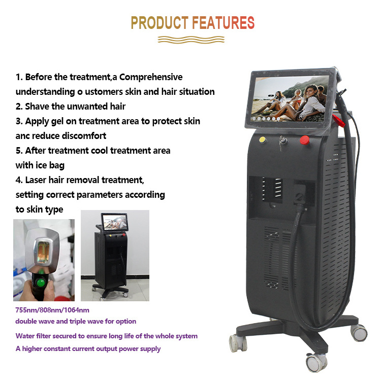 2023 Newest Diode Laser 808 nm ICE Platinum Diode Laser Hair Removal Machine Multi skin different spot size 2 handles Trio laser