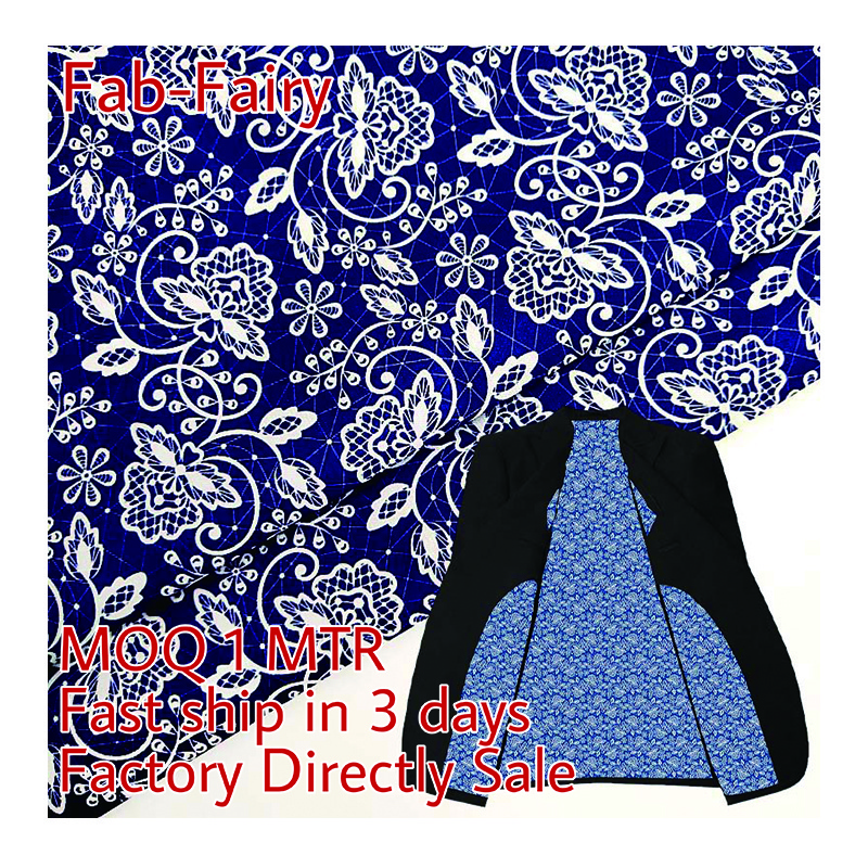 YH8-8439 Factory Wholesale Blue Color Digital  Printed Lining Fabric For mens suits and jacket interlining