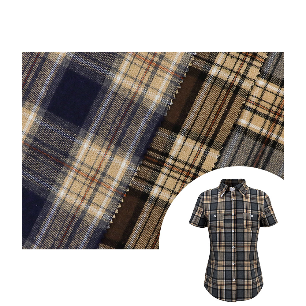 Gots certified organic cotton double brushed fabric tc twill pattern plaid check fabric for shirts