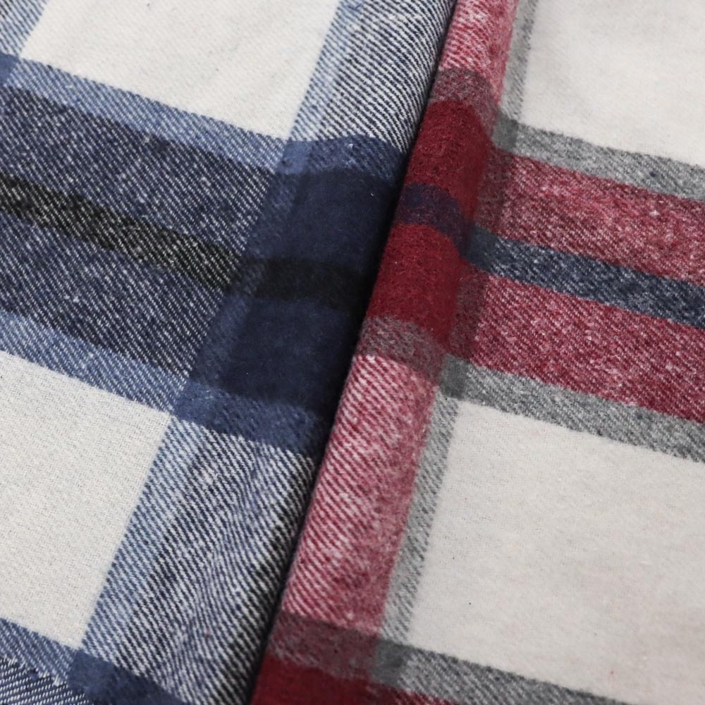 Wholesale tweed check fabric 100% polyester yarn dyed stiff flannel fabric for woman coat