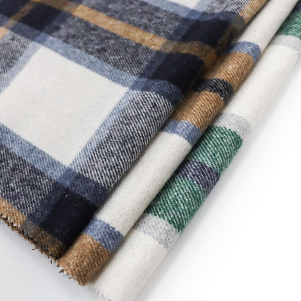 Wholesale tweed check fabric 100% polyester yarn dyed stiff flannel fabric for woman coat