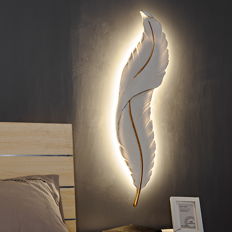 SP-W1668 luxury hotel interior resin wall light home decorative fixtures living room bedside feather indoor led wall lamp