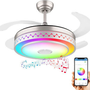 fancy modern LED SX7080 RGB Speark changeable App control retractable smart ceiling fan with light