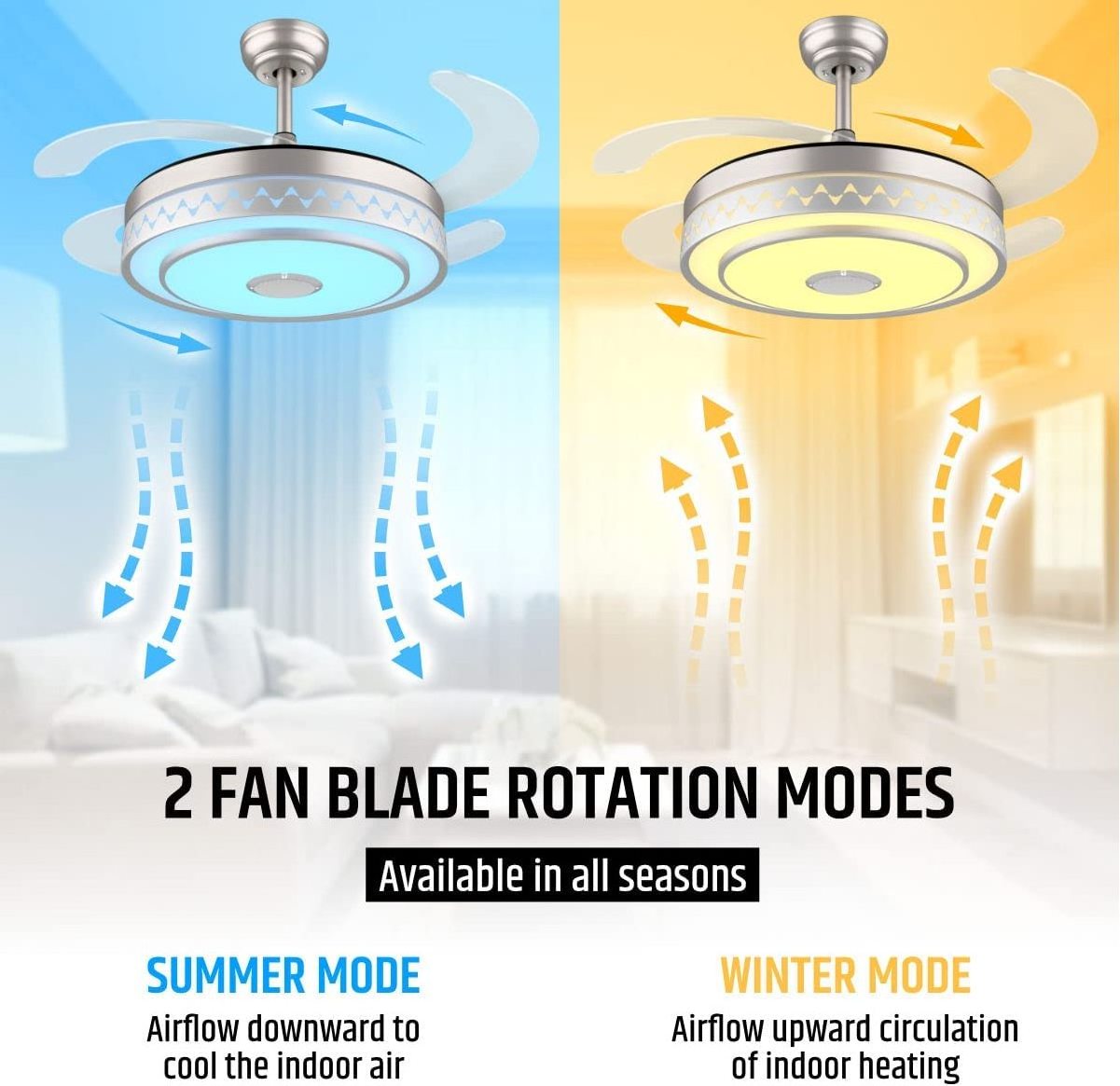 fancy modern LED SX7080 RGB Speark changeable App control retractable smart ceiling fan with light