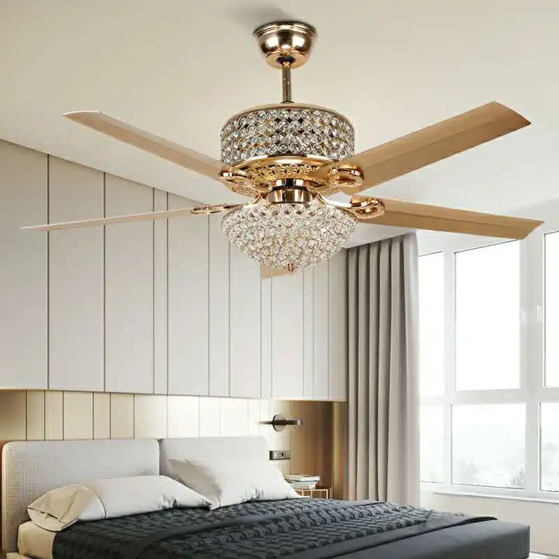 Bedroom Led Crystal Remote Light Chandelier Light Modern Crystal Ceiling Fan Light