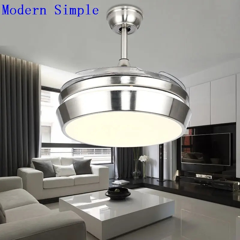 Invisible Remote Control Foyer Chandelier Indoor Decorative 42 inch ac dc Ceiling Fan Light