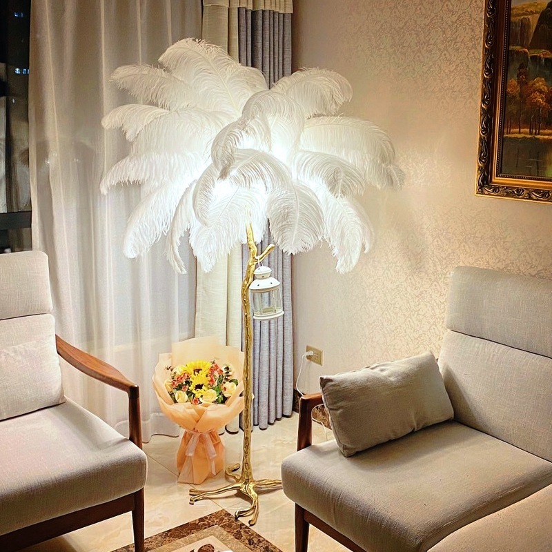 Modern Nordic Ostrich Feather light Tree Floor Lamp LED Standing Lamp Living bed  Room Hotel Decorative  Fixture feather light