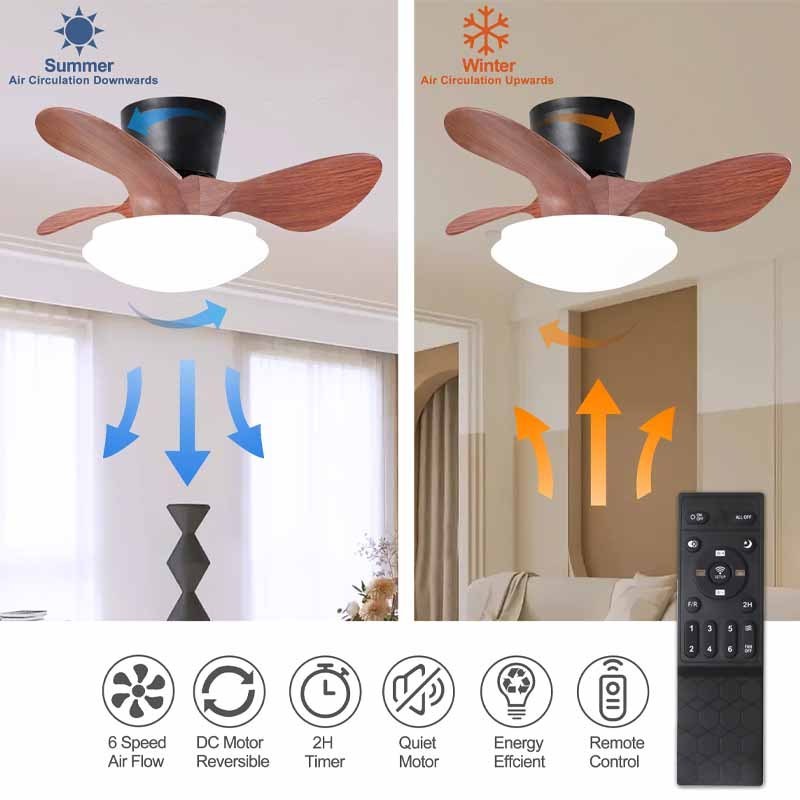 Modern simple ventilador de teto 3 ABS blades dc bldc remote control low profile light weight ceiling cieling fan with led light