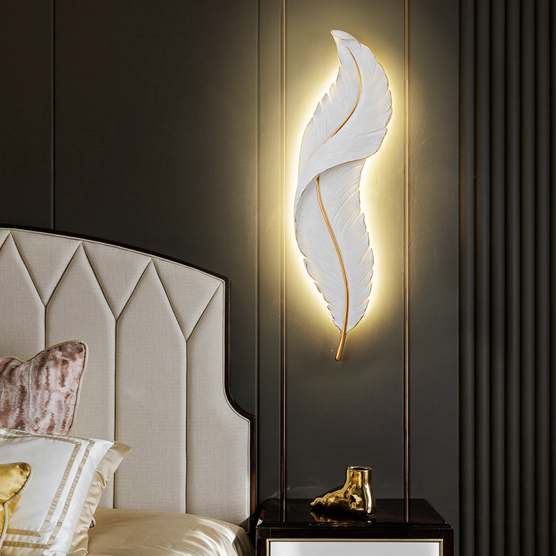 SP-W1668 luxury hotel interior resin wall light home decorative fixtures living room bedside feather indoor led wall lamp