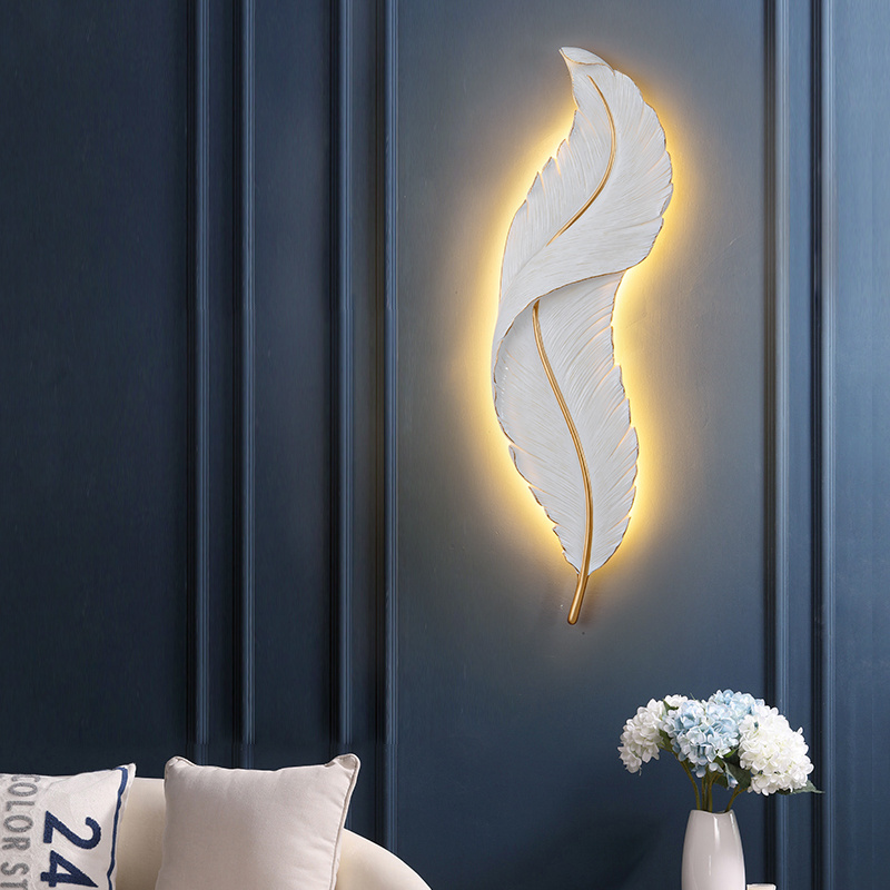 SP-W1668 luxury hotel interior resin wall light home decorative fixtures living room bedside feather indoor led wall lamp