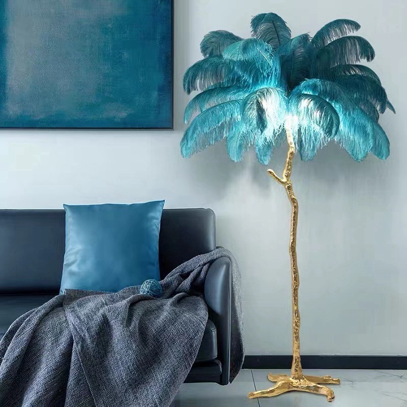 Modern Nordic Ostrich Feather light Tree Floor Lamp LED Standing Lamp Living bed  Room Hotel Decorative  Fixture feather light