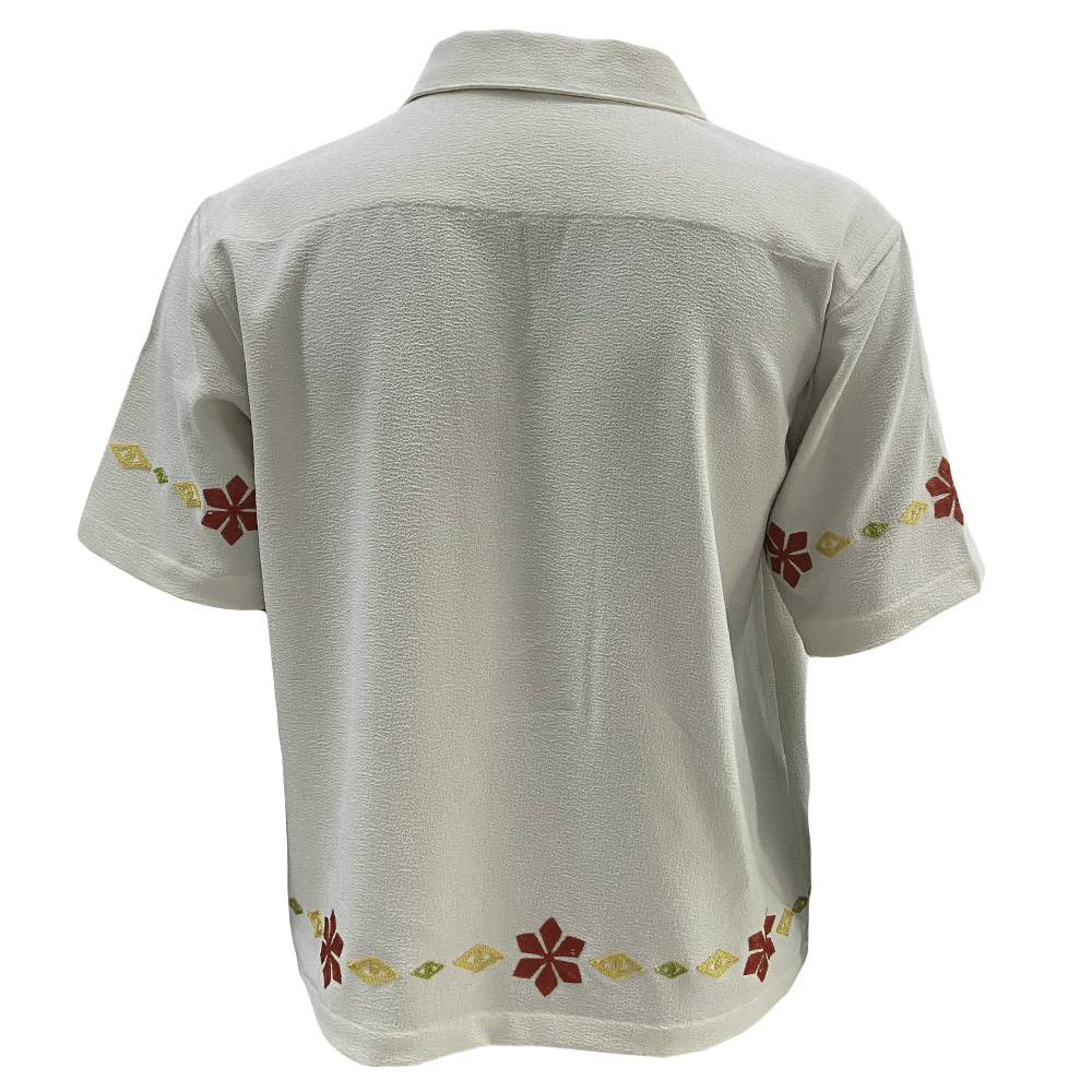 OEM Design Mens Fashion Embroidery Hawaiian Textured Shirt Custom Short Sleeve Button Up Vacation Casual Leisure Shirts For Men