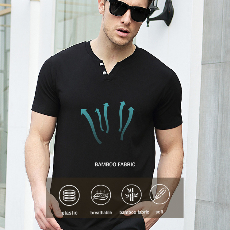 Manufacturers Wholesale New Summer Bamboo 5% Spandex Fabric Men's  V Collar Comfortable Short Sleeve T-shirts With Button