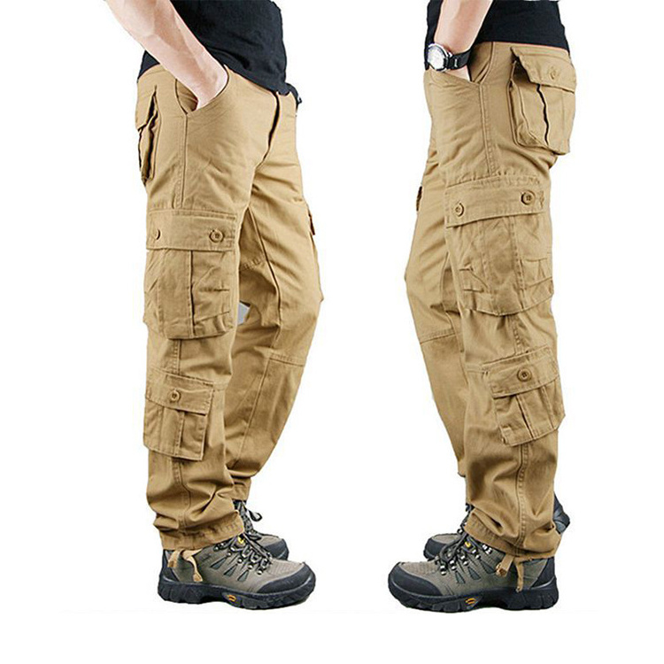 wholesale twill khaki workwear pant mens custom utility baggy straight leg multi-pocket track cargo pants