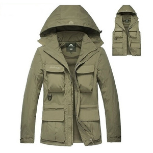 outerwear waterproof windproof zipper utility jackets Removable long sleeve hood vest softshell jacket with multi pocket