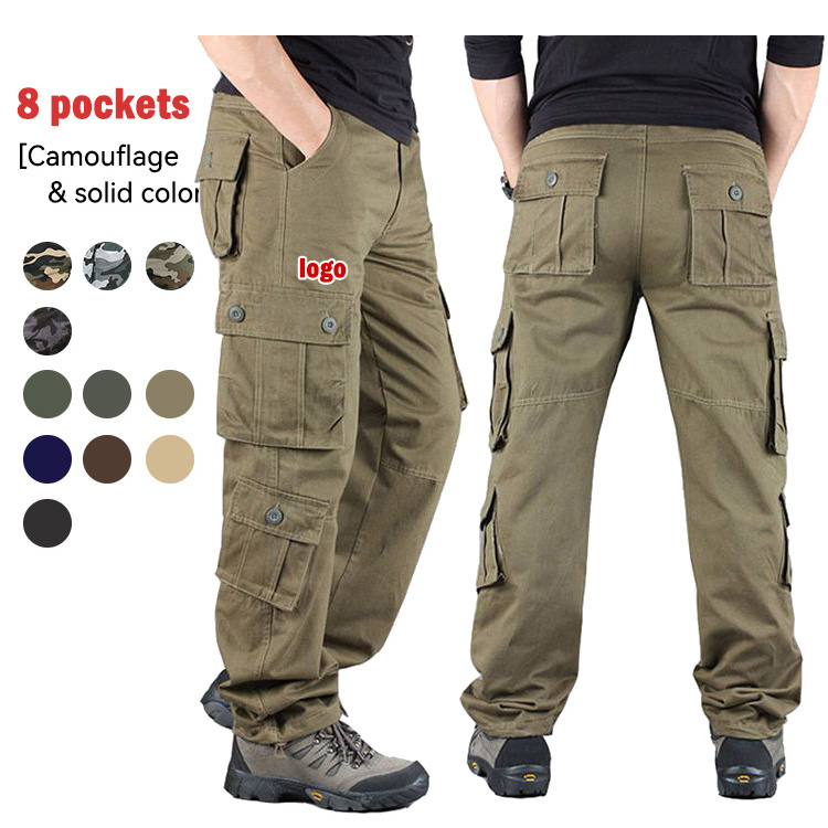 wholesale twill khaki workwear pant mens custom utility baggy straight leg multi-pocket track cargo pants