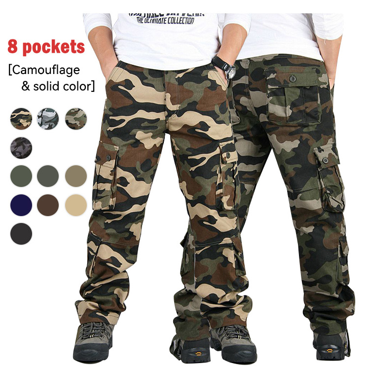 wholesale twill khaki workwear pant mens custom utility baggy straight leg multi-pocket track cargo pants