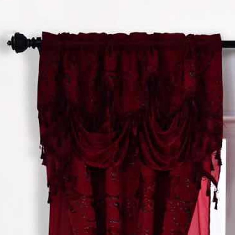 Hot Selling Fancy Jacquard Dark Red Blackout Home Living Room Arabic Window Curtains And Drapes With Valance