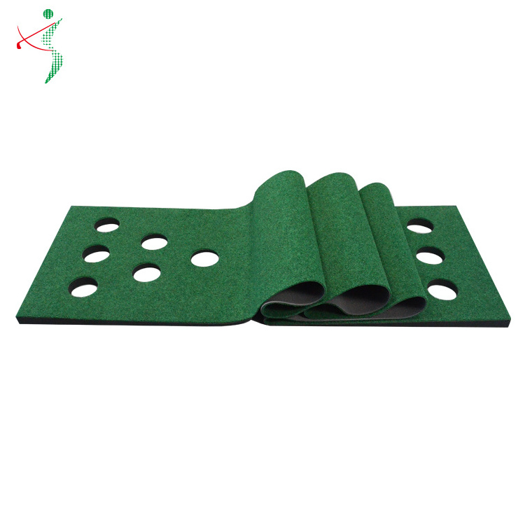 Manufacturer Wholesale 12 Holes Outdoor and Indoor Golf Putting Game Putting Mat with Golf Putter, Golf Ball