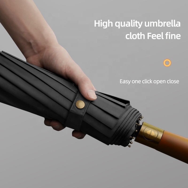 Best Selling Durable Using Windproof Extra Large Folded Umbrella Business Men Windproof Automatic Wooden Handle Folding Umbrella