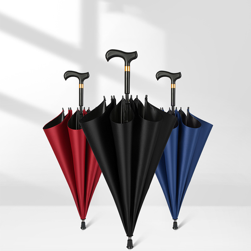 Long handle umbrella automatic 23 inch double bone black glue clear umbrella with printed logo creative cane umbrella