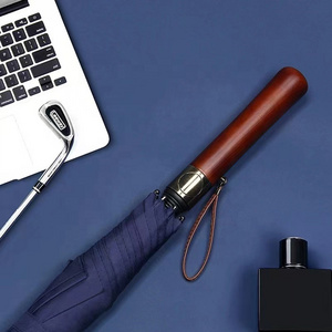 Eco-friendly  Businessmen High-end Gift  Black Extra Big Golf Storm Straight Umbrellas Full -auto With Wooden Long Handle