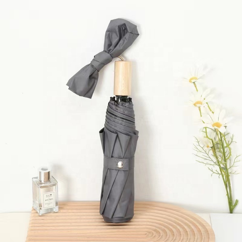 New Arrival Cute Lady Sunshade Paraguas Travel Pocket Rain Waterproof  3 Folding Wooden Umbrella With Butterfly Bowknot